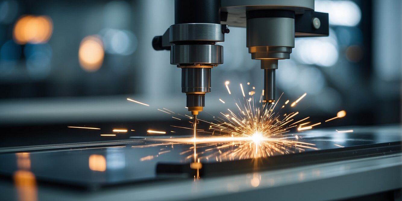 A machine cutting glass