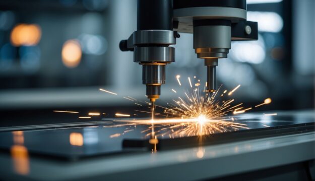 A machine cutting glass